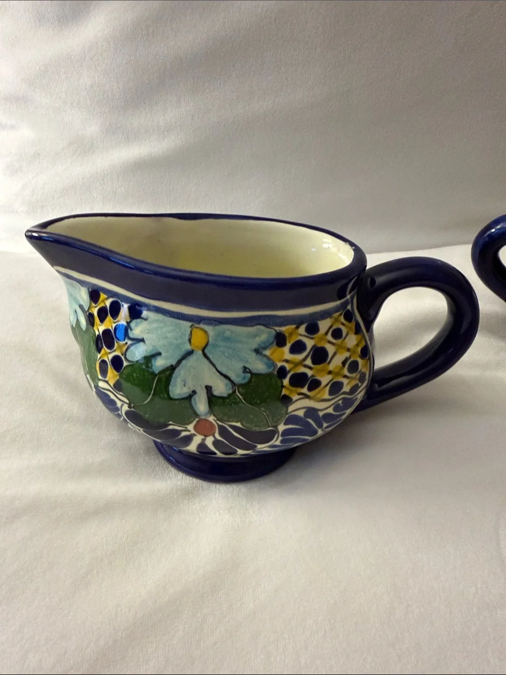 Mexican Talavera Lidded Sugar Bowl & Creamer.